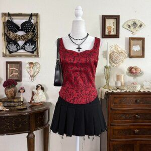 y2k vampy goth black and red corset style top